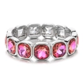 Zilveren armband met grote vierkante roze kristallen en heldere stenen zetting - Roze Zilver Stijl (XN580-3)