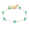 Vergulde roestvrijstalen dunne schakelarmband met groene kralen en verlengkettinkje - Smaragdgroen (XN569-5)