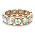 Vergulde elastische armband met vierkante iriserende kristallen in een metalen frame - Iriserend Goud Stijl (XN580-4)