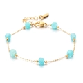 Gold plated stainless steel thin chain bracelet with seven light blue faceted stones - Sky Blue (XN569-7)