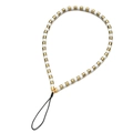 Chic white and gold beaded phone strap with cylindrical pearls and metallic accents - Minimalist White Gold Cylinder Style (SL481)