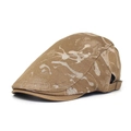 Brown cotton flat cap for men with stylish tie-dye print and adjustable side metal buckle - Adjustable / Khaki