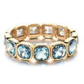 Vergulde armband met vierkante lichtblauwe kristallen en gepolijst metaal - Aquablauw Goud Stijl (XN580-7)