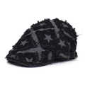 Denim baret met pentagram patches en gerafelde randen in een retro streetwear stijl - Verstelbaar / Zwart