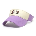 Adjustable purple and beige cotton sun visor hat with cute girl embroidery - Purple