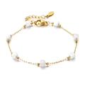 Gold thin chain bracelet featuring six white square marble stones and lobster clasp - Marble White (XN569-white)