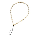Fashionable wrist strap with alternating white and gold beads for phone and keys - Glossy White Gold Cylinder Style (SL484)