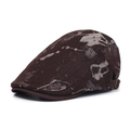 Detail view of brown ivy cap with silver printed patterns and metal buckle strap - Adjustable / Brown
