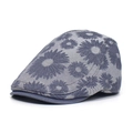 Navy blue floral cotton beret hat for women with daisy print and adjustable strap - Adjustable / Blue
