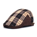 Casquette plate en velours côtelé avec sommet à carreaux tricolores et boucle ajustable - Réglable / café