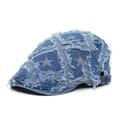Denim baret met sterrenpatch en gerafelde randen in vintage blauw gewassen denim - Verstelbaar / Middelblauw