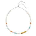 Adjustable necklace with multi-colored marble and metallic beads on a grey cord - Marble Pattern Multicolor Style (XIAJIASL805)