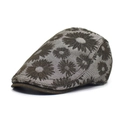 Vintage cotton duckbill cap with dark olive floral daisy print on grey fabric - Adjustable / Green