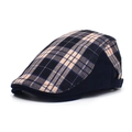 Casquette plate hiver pour hommes en velours côtelé avec motif à carreaux style rétro - Réglable / Bleu marine