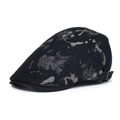 Vintage black ivy cap with grey jacquard texture and metal side buckle for men - Adjustable / Black