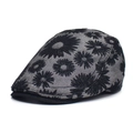 Stylish floral daisy print cotton beret cap in dark grey and black with adjustable brim - Adjustable / Black