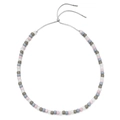 Adjustable necklace with colorful beads in pink, grey and blue on a cord strap - Soft Tone Beaded Style (XIAJIASL804)