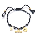 Handmade graduation theme bracelet with gold graduate cap and compass charms in black and white - Black and White Braided Graduation Style (XN601-BLACK)