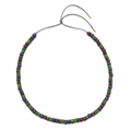 Adjustable woven necklace with colorful square beads in blue, brown, yellow and green - Blue Brown Mixed Square Beads Style (XIAJIASL803)