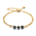 Minimalistisches doppellagiges Goldketten-Armband mit schwarzen Steinen für Damen - Schwarze geschliffene Perlen (XN572-5)