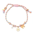 Adjustable woven bracelet with gold bow, daisy charm, and white agate stone bead - Pink Yellow Blue Braided Bow (XN601-flower2)
