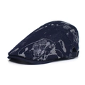 Men's navy ivy cap with grey graffiti print, high-density cotton and metal buckle - Adjustable / Navy Blue