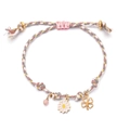 Pink and white woven bracelet with gold clover and daisy charms for beach wear - Pink Gray White Gold Clover (XN601-flower3)