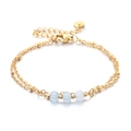 Zweilagiges goldenes Edelstahlarmband mit hellblauen facettierten Perlen für Damen - Hellblaue geschliffene Perlen (XN572-6)