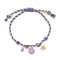 Adjustable woven beach bracelet in purple and gold with daisy and star charms - Blue Purple Brown Braided Star (XN601-flower4)