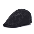 Black cotton beret cap with diamond quilting and Bustling embroidery on white background - Adjustable / Gray