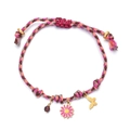 Handmade woven ocean bracelet with pink sunflower and golden butterfly charm - Warm Tone Braided Butterfly Style (XN601-flower5)