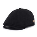 Men's black checkered flat cap with adjustable cotton fabric and side logo detail - Adjustable / Black