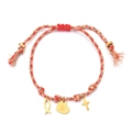 Handmade ocean style gold-plated bracelet with cross and fish charms on colorful rope - Orange Red Religious Elements Style (XN601-orange)