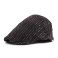 Béret plat vintage marron café à rayures avec boucle latérale réglable en métal pour extérieur - Réglable / Café