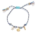 Handmade woven ocean bracelet with gold sea turtle, shell, and seahorse charms - Blue Purple Braided Seahorse Turtle (XN601-sea3)