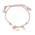 Pink and blue woven ocean bracelet with gold seahorse and fish charms on white background - Pink Blue Braided Ocean Style (XN601-sea5)