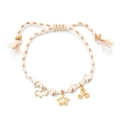 Handmade boho braided bracelet with gold elephant, lotus, and triskele charms in pink and beige - Beige Pink Braided Elephant Lotus (XN601-WHITE)