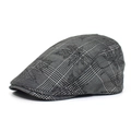 Gorra plana clásica de pata de gallo con bordado de hojas y patrón de cuadros para hombre y mujer - Negro