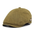 Classic khaki plaid beret hat with adjustable cotton fabric and a small 'm' letter badge - Adjustable / Light Green