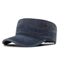Detail of washed blue military cap showing side metal eyelets and textured fabric - Adjustable / Navy Eyelets (FC212-2)