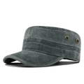 Detailed macro view of metal side eyelets and stitching on washed charcoal cadet cap - Adjustable / Army Green Eyelets (FC212-3)