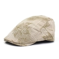 Gorra plana clásica de algodón con patrón de cuadros caqui y estampado de hojas de arce - Beige