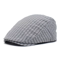 Detailed close-up of grey plaid newsboy cap showing fine stitching and classic fabric texture - Adjustable / Gray