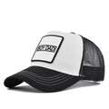 Détail de la broderie BOY DAD et de la maille respirante sur la casquette de type trucker - Black/White Style A