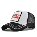 Close-up of black and white trucker hat featuring high-quality 3D embroidery detail - Adjustable / Black & White