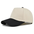 Detail view of five-panel baseball cap with cream crown and black curved visor - Beige-Black