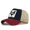 Marineblauwe en rode trucker pet met witte haan Mom patch en ademend gaas - Bourgondië & Marine
