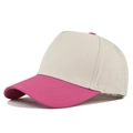 Detailansicht der pink-beigen Baseballkappe mit zweifarbigen Nähten und gebogenem Schirm - Beige-Rosarot