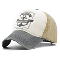 Detalle del bordado de ancla marítima y el borde desgastado en la gorra de béisbol vintage - Estilo de Ancla de Bloque de Color (CB216-Marco de Ancla de Bloque de Color de Esponja) / Caqui