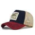Mesh trucker baseball cap with bass fish embroidery and adjustable snapback closure - Burgundy & Navy